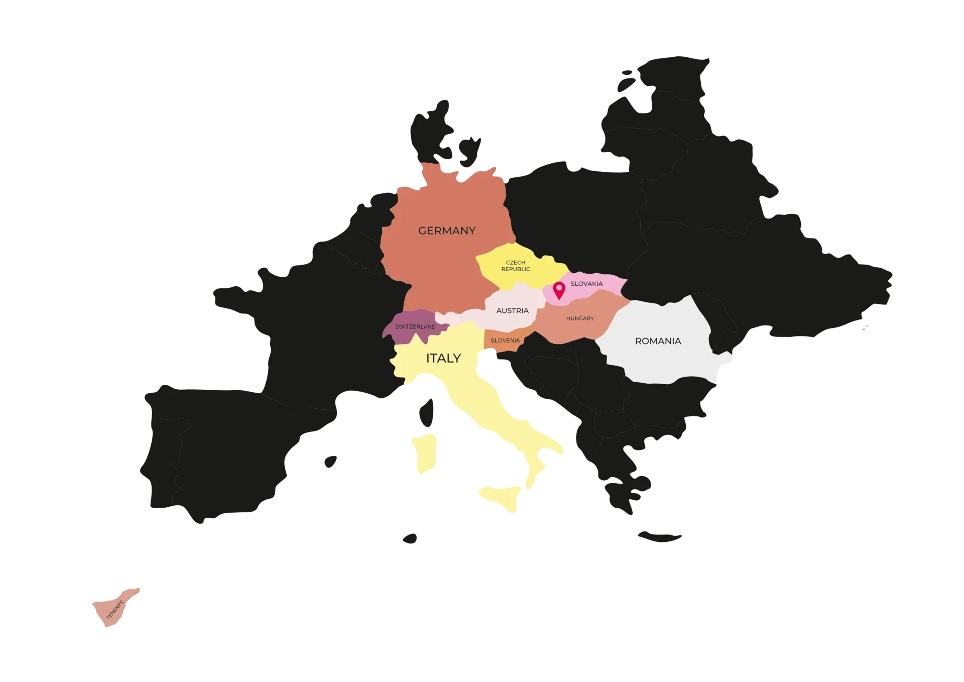 Mapa Evropy, kam dodáváme naše papírové a plastové kelímky na jídlo s sebou
